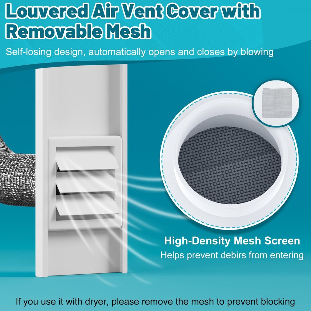 Window Vent Kit, Universal Vent Port for 3" & 4" Duct, Adjustable Window Seal...