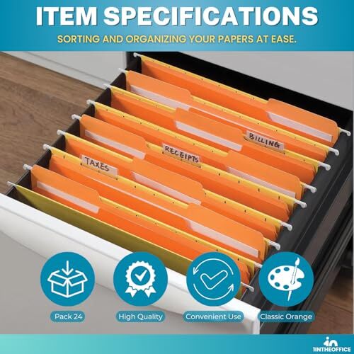Orange File Folder, Durable Folder, File Folder Letter Size, 1/3 Cut Assorted
