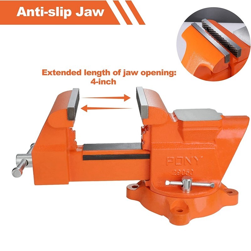PONY Bench Vise 5-in Heavy-Duty Utility Combination Pipe Vise Swivel Base Bench