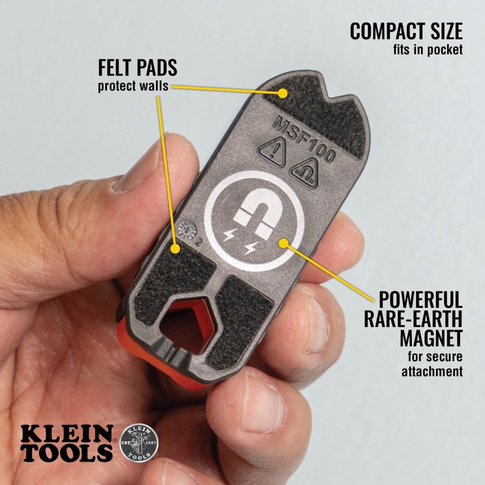 Klein Tools MSF100 Magnetic Stud Finder and Level, Compact, Single, Orange