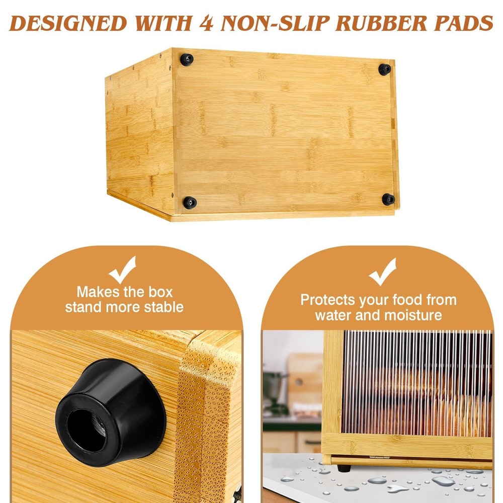 Joyvilla Double Layer Bamboo Bread Box for Kitchen Countertop, Bread Storage ...