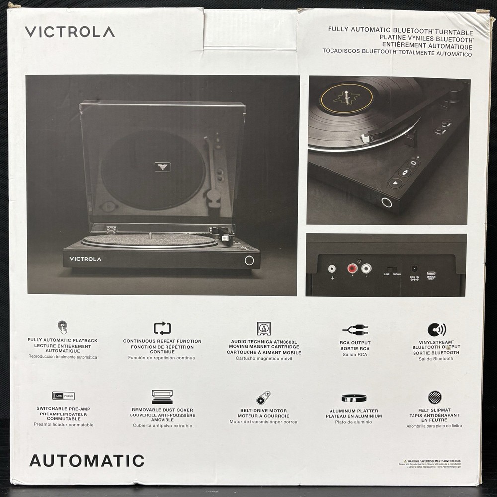 Victrola VPT-800 Bluetooth Fully Automatic Record Player Turntable Black