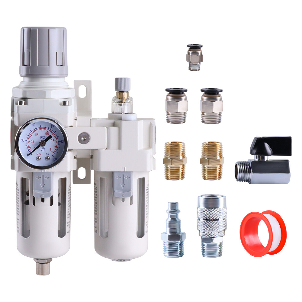 3/8" Compressed Air Filter Regulator Lubricator Combo Water/Oil Trap Separator