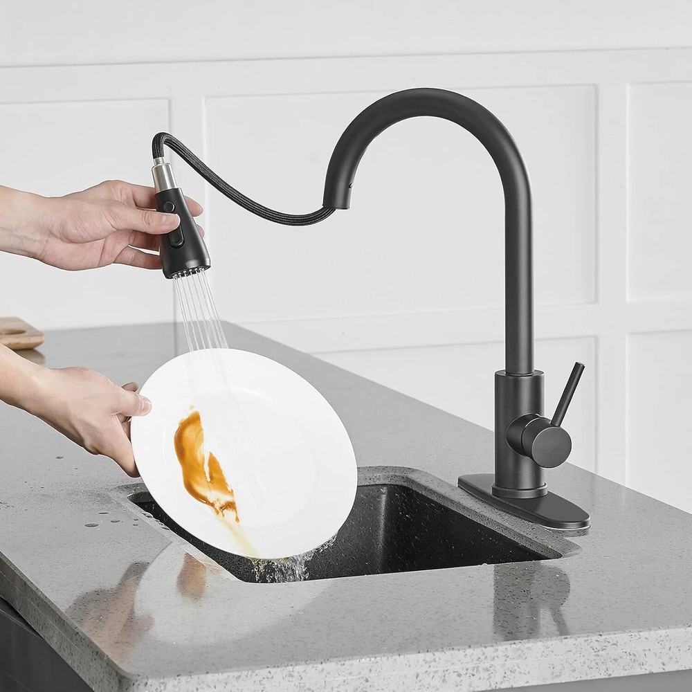 Brass Single Handle Kitchen Faucet with Pull Down Sprayer,Rv High-Arc Kitchen...