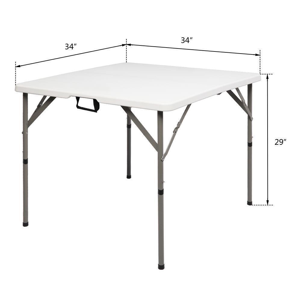 34" Fold in Half Square Table, Portable Plastic Dining Card Table Foldable Home