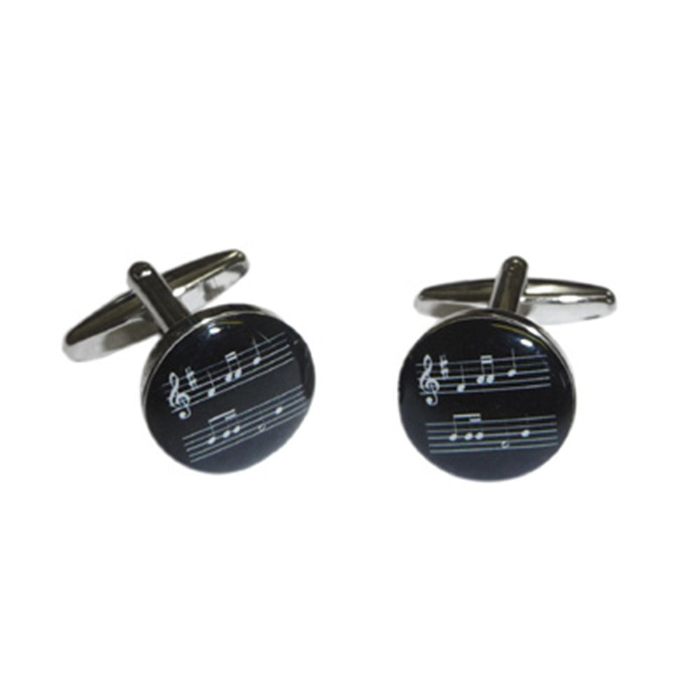 High Quality Round Black Music Sheet Design Cufflinks