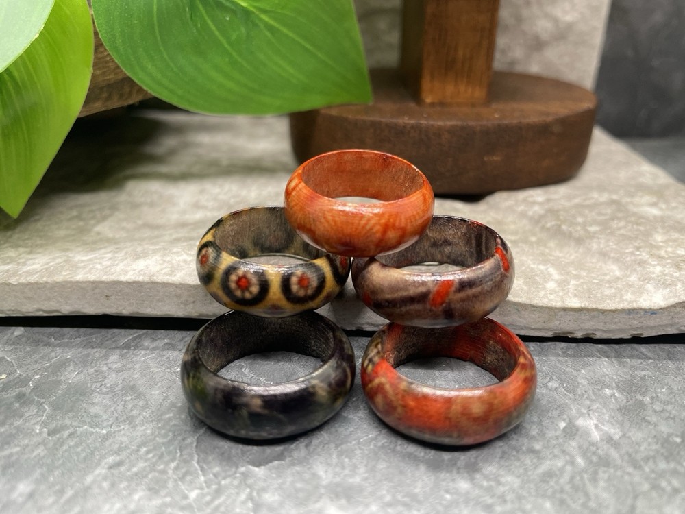 5 PC 16-19mm Wood Ethnic Stackable Finger Knuckle Joint Boho Ring Set New B5130