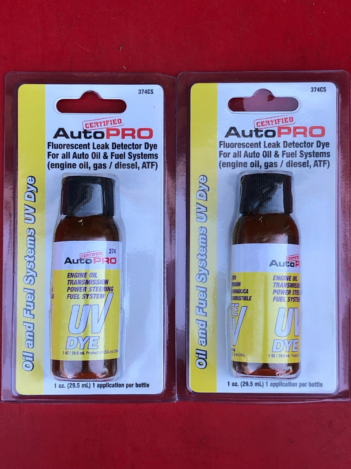 (2) ENGINE OIL TRANSMISSION & FUEL SYSTEMS UV DYE 374CS FOR AUTO GAS DIESEL ATF