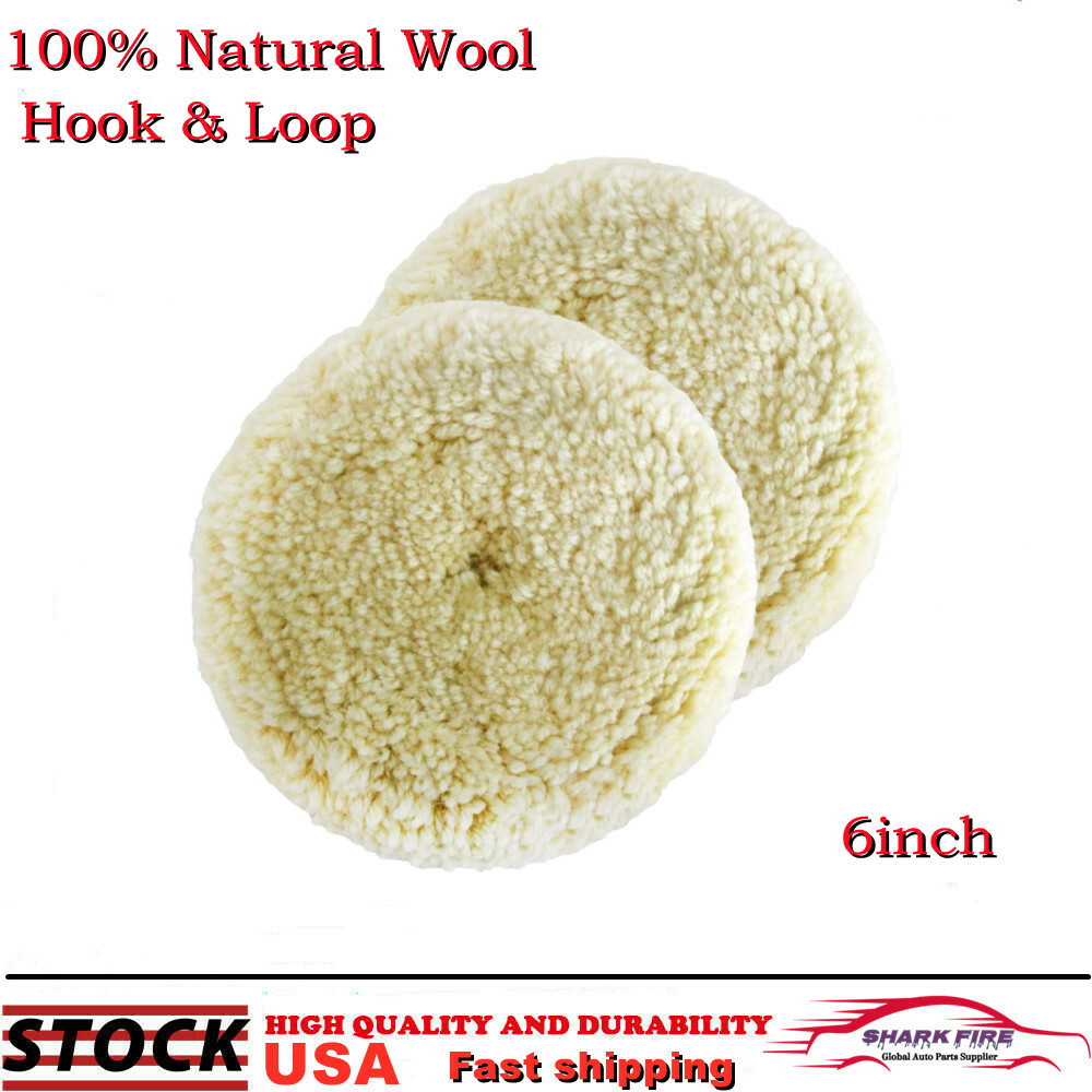 Polishing Pad Buffing Pads Kit 2PCS 6inch 100% Natural Wool Hook & Loop Compound