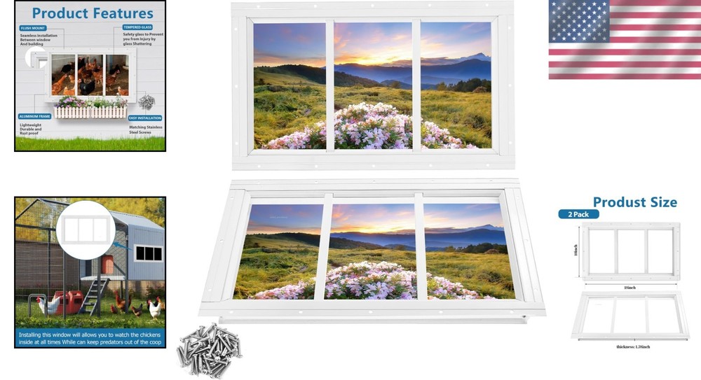 Durable 2 Pack Transom Windows - White Flush Mount, Perfect for Sheds & Coops