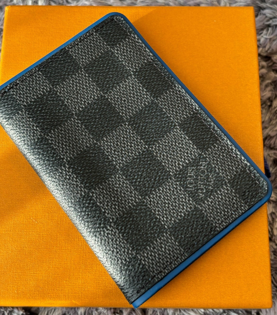 AUTH Louis Vuitton N64432 Damier Graphite Blue Edge Card Case Wallet AB LV