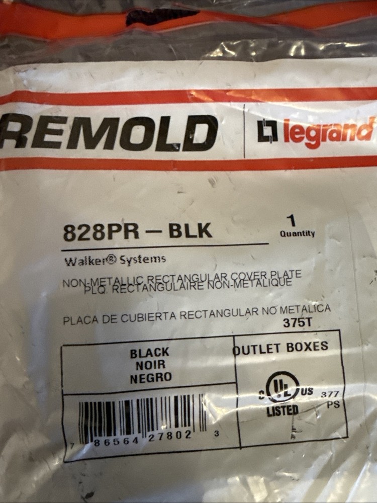 Wiremold 828PR-BLK Walker Systems Non-Metallic Rectangular Cover Plate