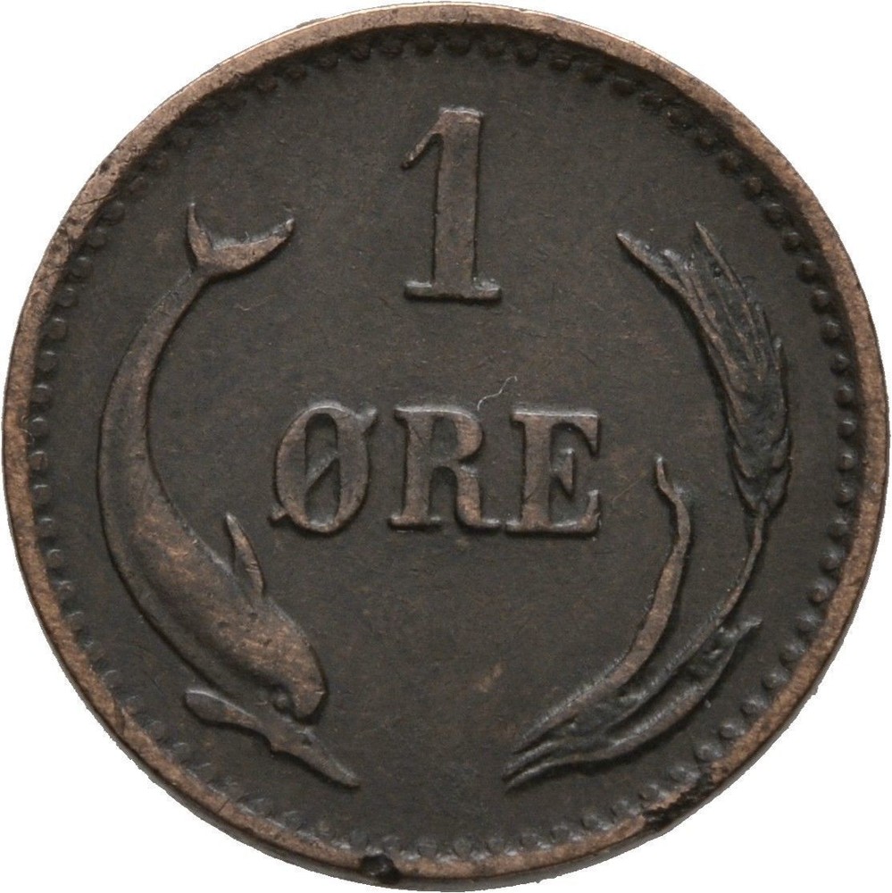 1875 Denmark 1 Ore-Dolphin/Wheat #2