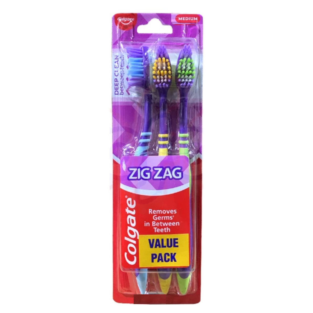 Colgate Zig Zag Medium Toothbrush Deep Clean Manual Brush Value Pack 3 Count