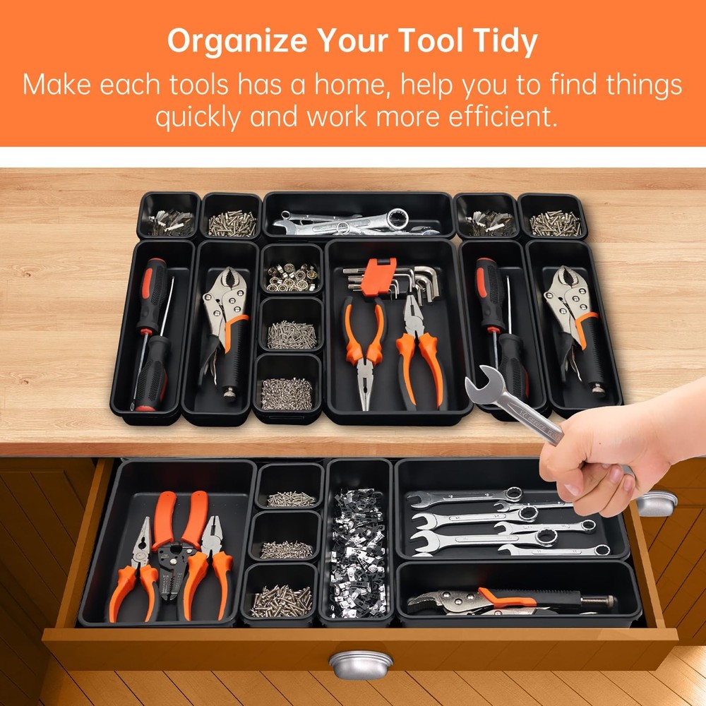 Giklux 45 Pack Tool Box Organizer Tray Divider, 3 - Sizes, 45PCS - Black