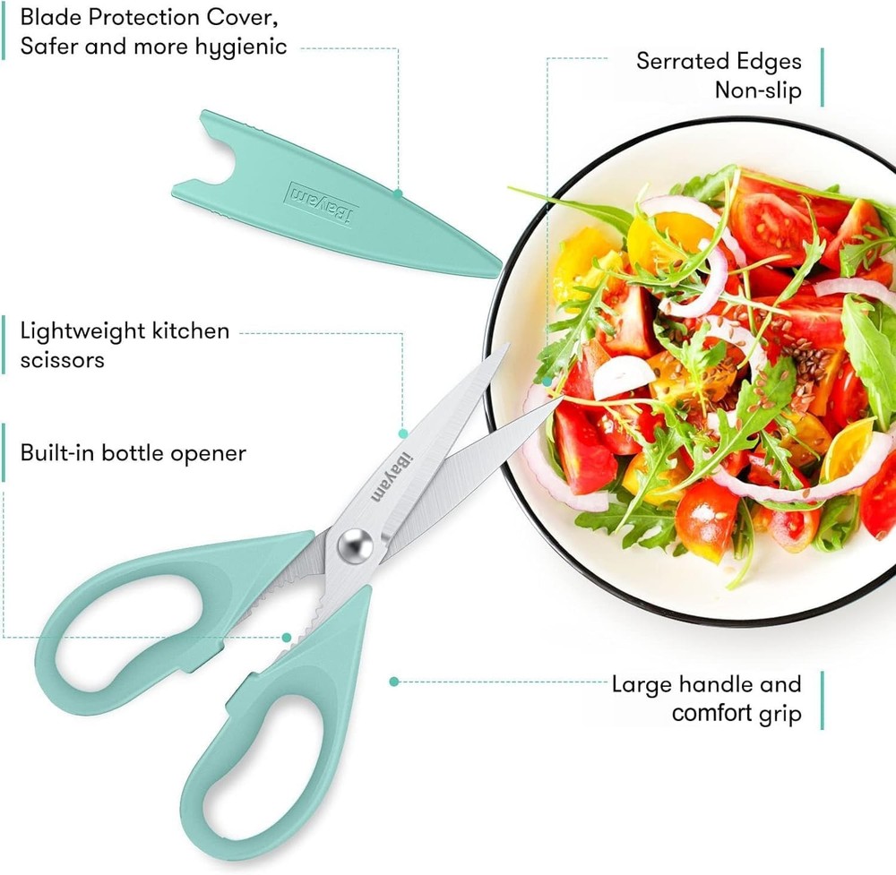 Versatile Kitchen Shears Set - Stainless Steel Utility Scissors, Aqua Sky 2-Pack
