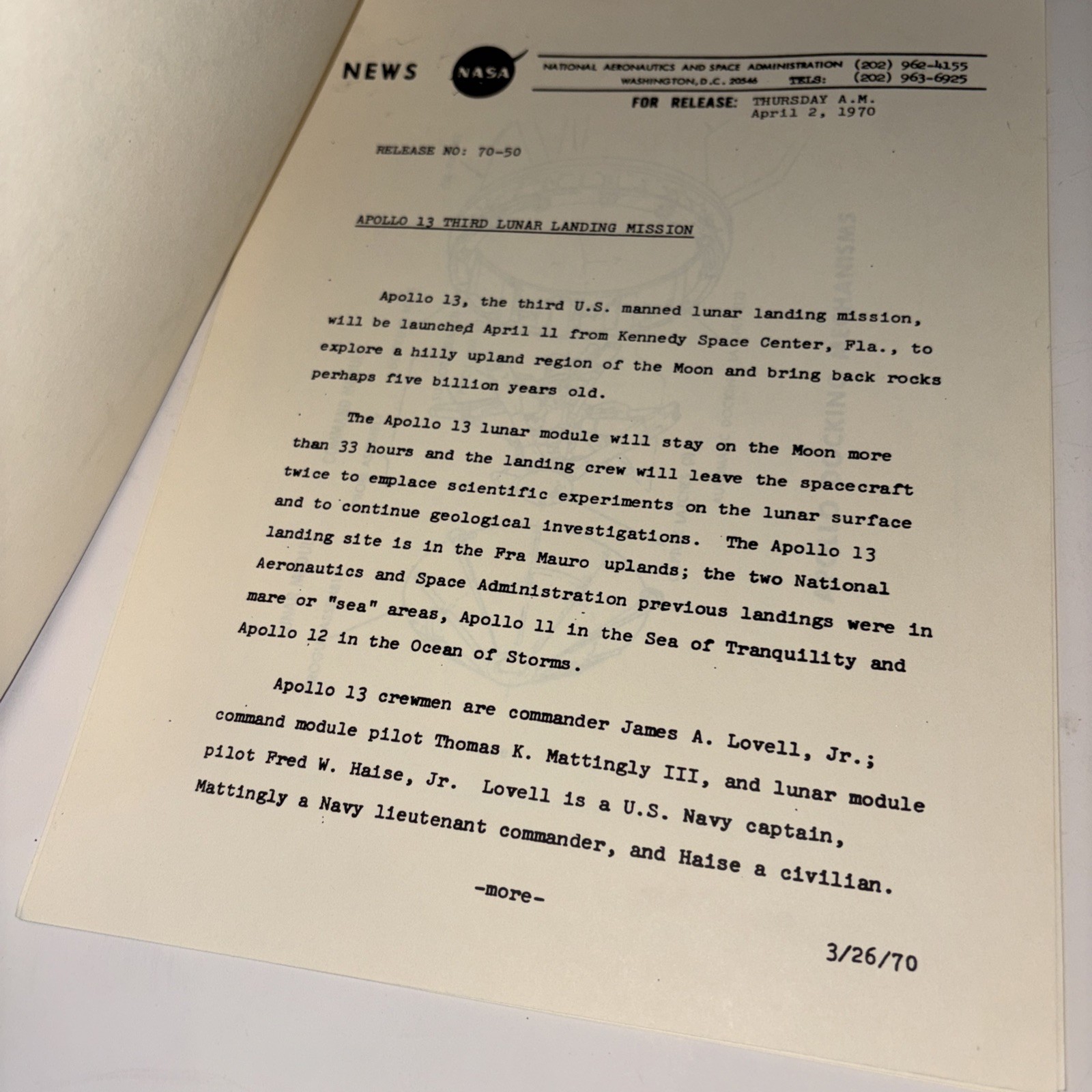 Vintage Apollo 13 Lunar Landing Mission Press Kit Small Graphic NASA Rare