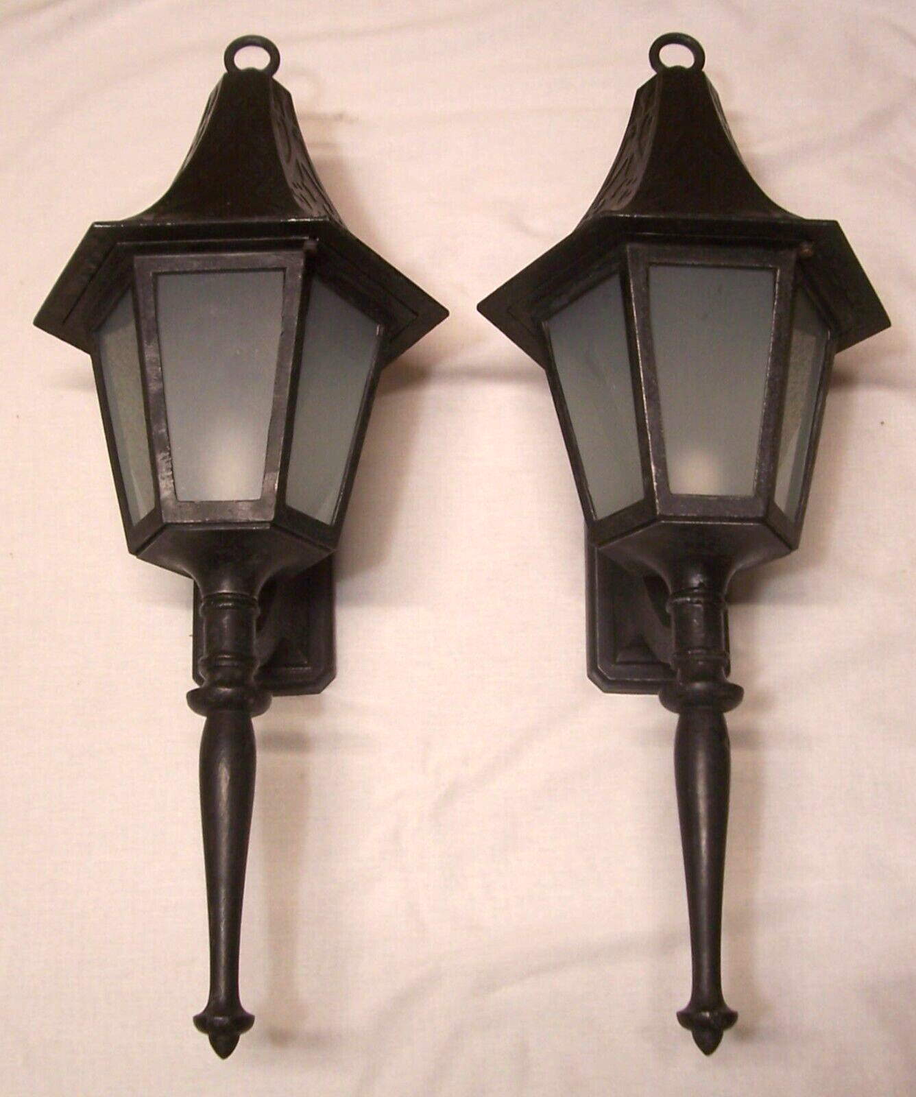 Vtg Sconce Light Pair Witch Hat Art Cast Porch Fixture TALL 31" Wired USA #Y82