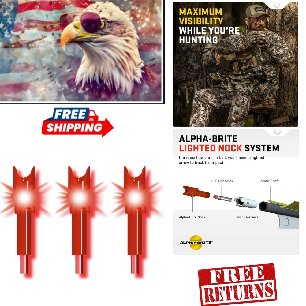 Alpha-brite Red Lighted Nock System - 3-Pack for Precision Tracking & Impact