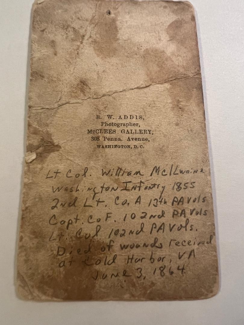Civil War CDV Lt Colonel William McIlwaine 102nd Pa Vols KIA Cold Harbor