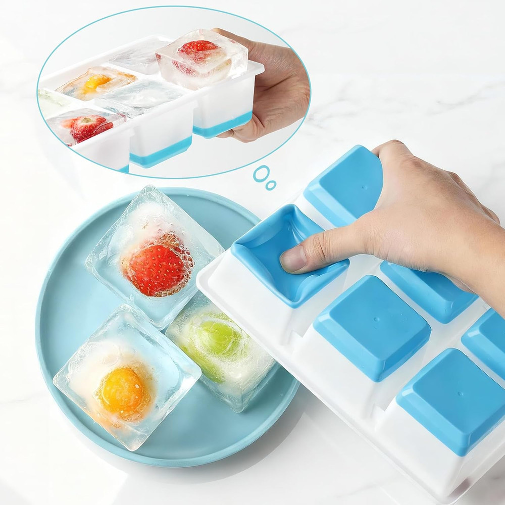 Large Ice Cube Trays 2 Pack, Easy Release 2.4" Big Ice Cubes, Stackable Ice Tray