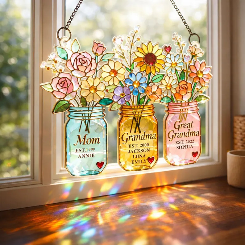 Personalized Generations Floral Jar Acrylic Suncatcher Gift