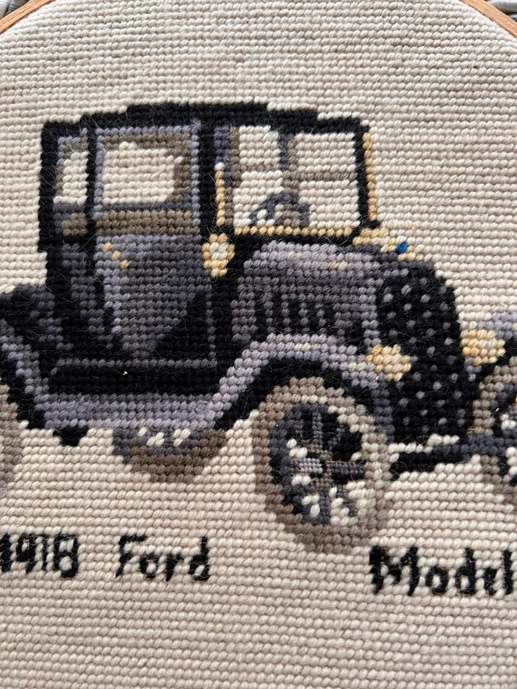 1918 Ford Model T framed needlepoint