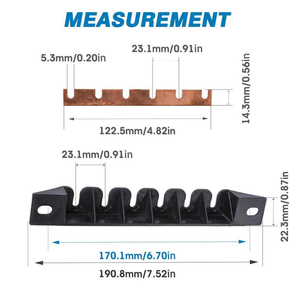 GLOSO E5BB Nylon Bracket / Copper Busbar for Stud Type breakers - (4 - 13 Gangs)