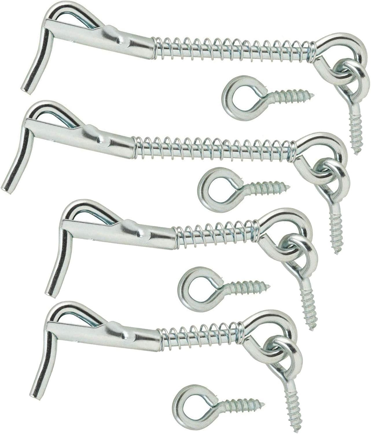 Zinc Plated Wire Gate Hook and Eye Latch with Spring Lock Pack of 4