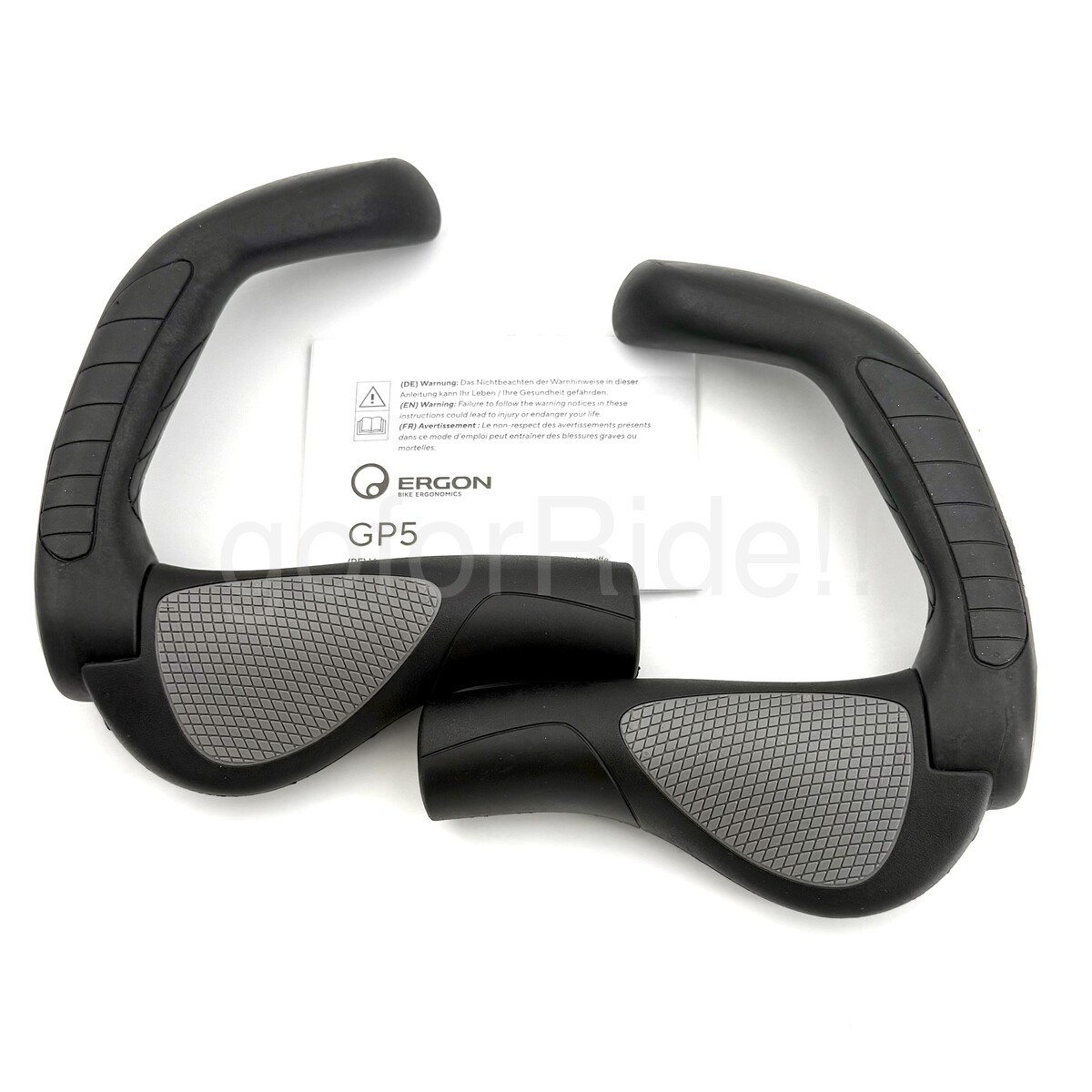 Ergon GP5 Large Ergonomic Bike Grips Black/Gray Fullsize Bar Ends Pair Lock-On