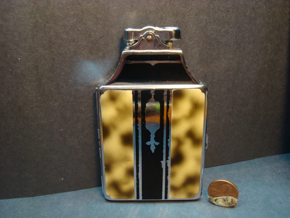 Vtg Ronson Cigarette Case Lighter-Tortoise Shell Enamel-Working-Never Lit