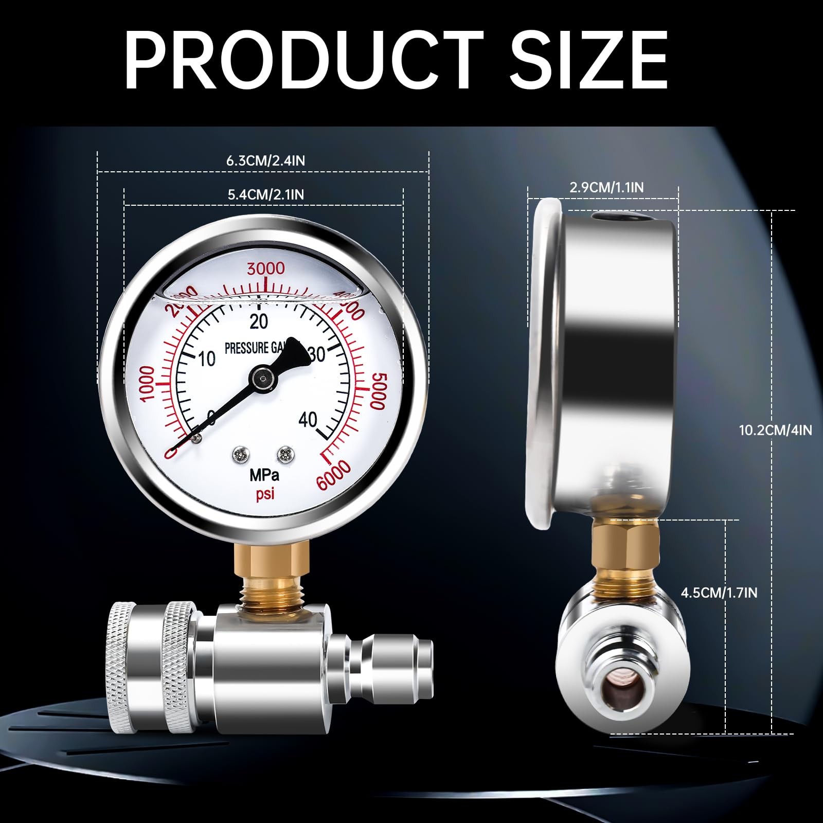 Pressure Washer Gauge 3/8 Inch Quick Connect Heavy-Duty New