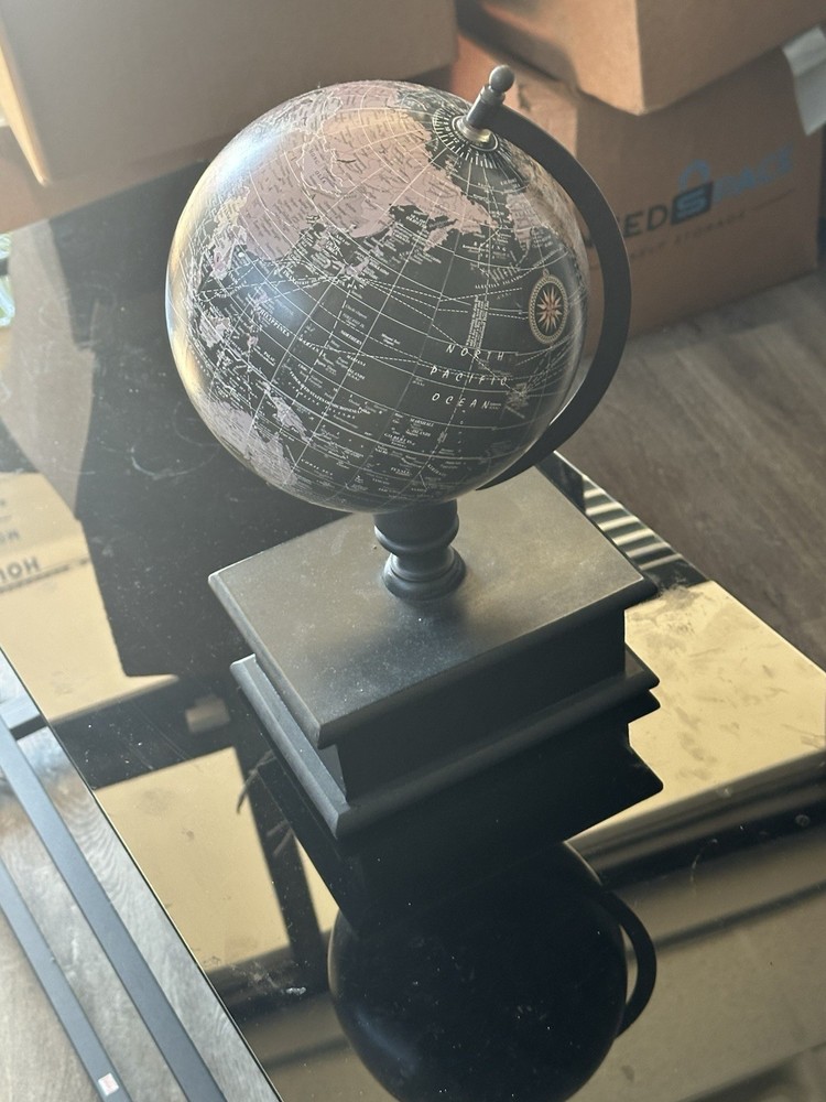 Decorative Tabletop Globe Multicolor Wood Base Rotating Medium with Drawer