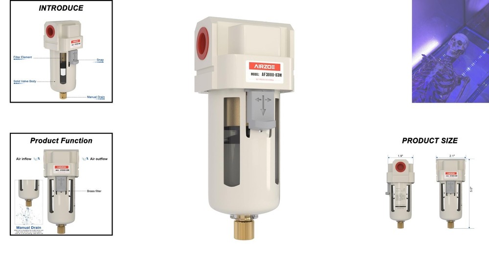 Efficient 3/8" NPT Air Compressor Dryer - Removes Moisture & Particles, Durable