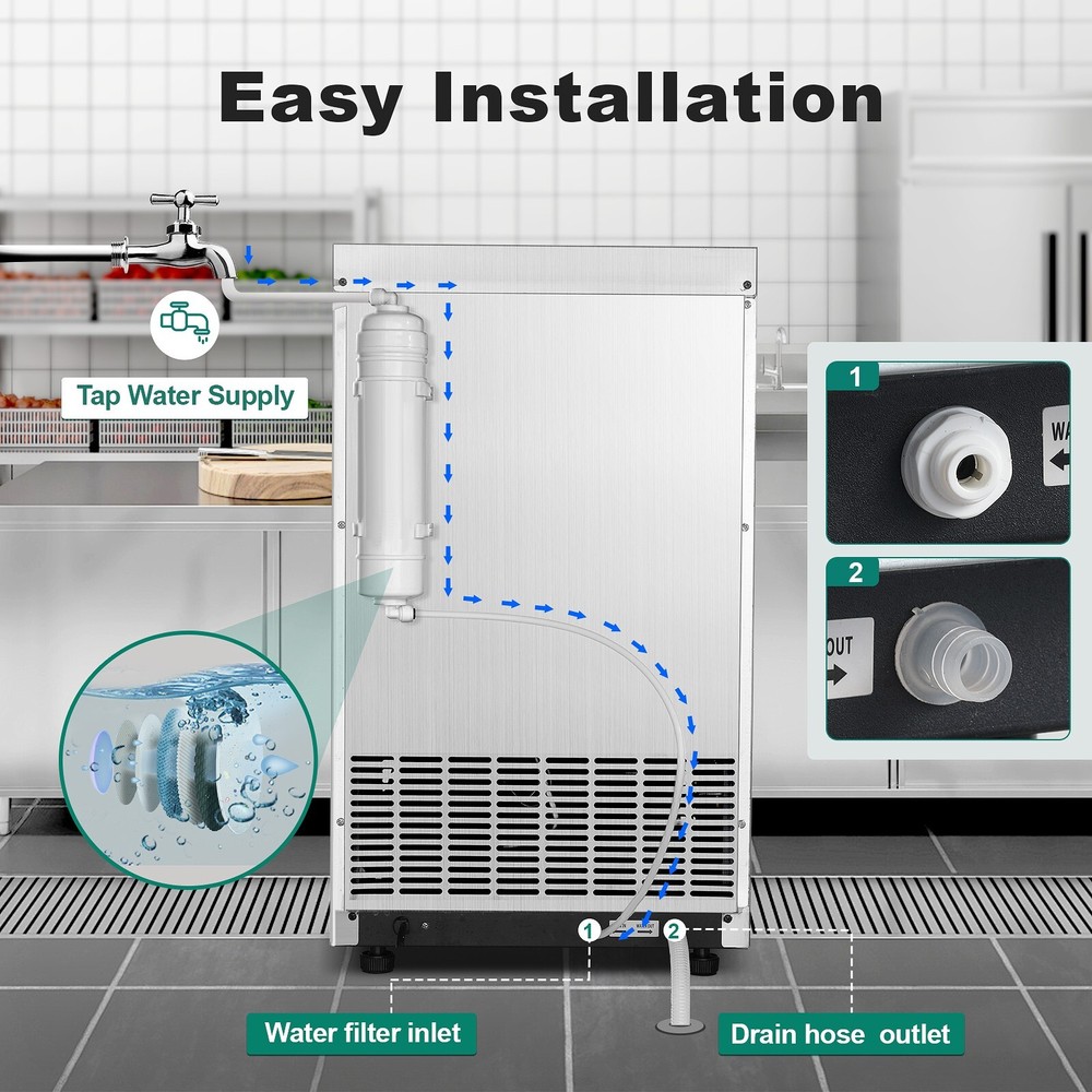Built-in Commercial Ice Maker 100lbs Bar Restaurant Cube Machine