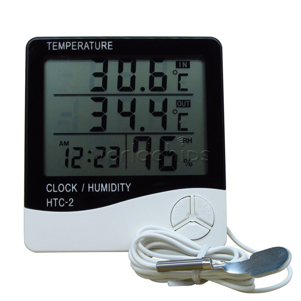 HTC-2 Digital LCD Temperature Thermometer Hygrometer Humidity Meter Clock New