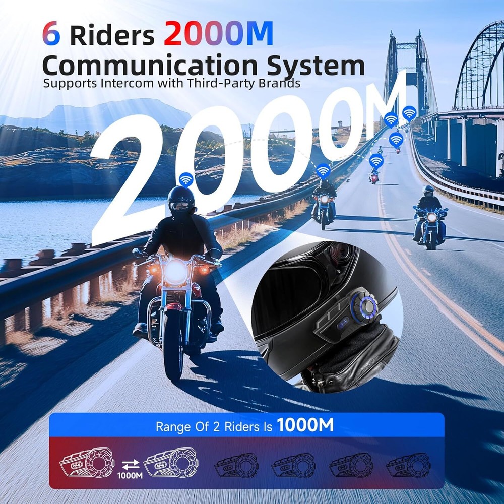 Moman CP-E Intercom Headset 2000M Up to 6 Riders Group Communication 1 Pack