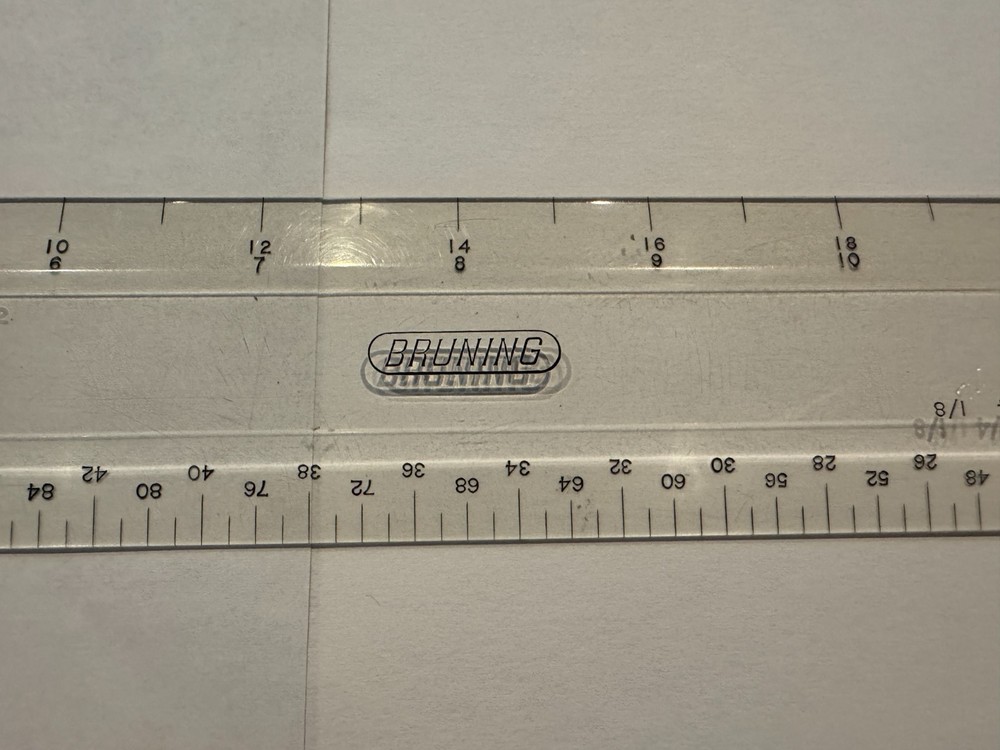 Vintage Bruning Drafting 18-1/2" Machine Scale Ruler Clear Plastic Yard Patent