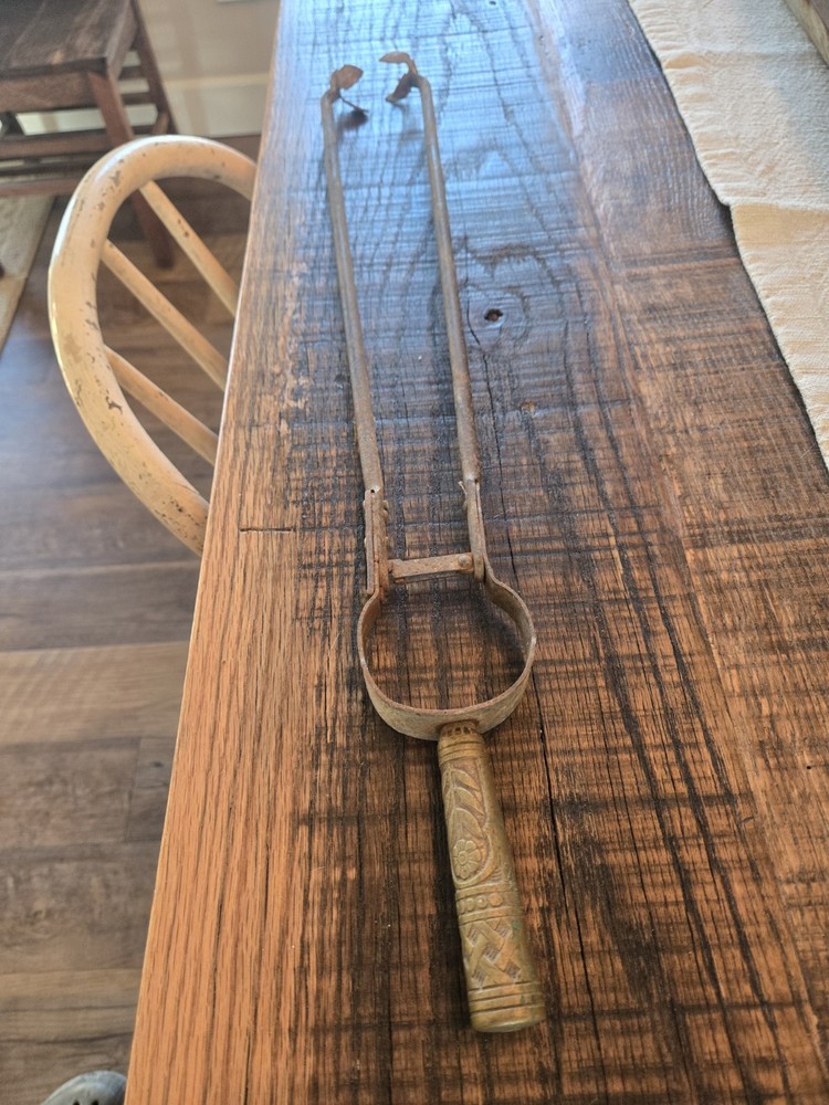 Vintage Log Or Blacksmith Tongs. Brass Handle.