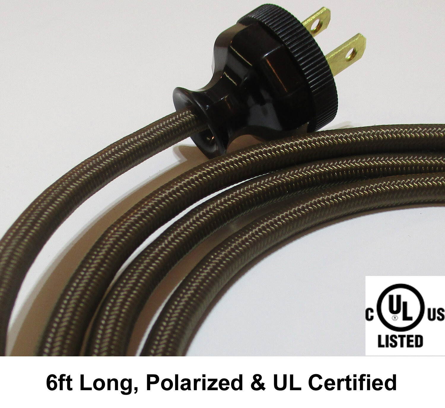 New Vintage Style Cloth Covered Electrical Cord w/ Repro Bakelite Polarized Plug