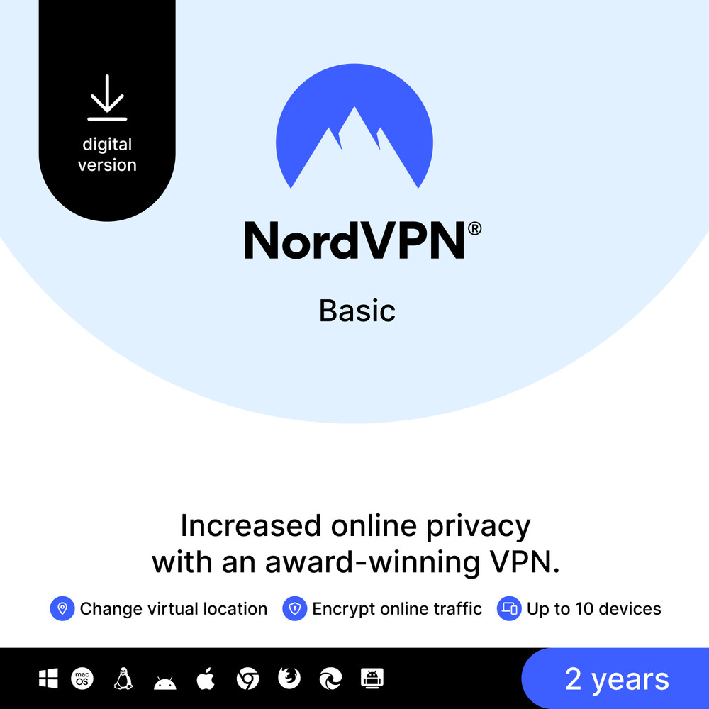 NordVPN Basic, 10 Devices, 2-Year, Premium VPN Software, Digital Code