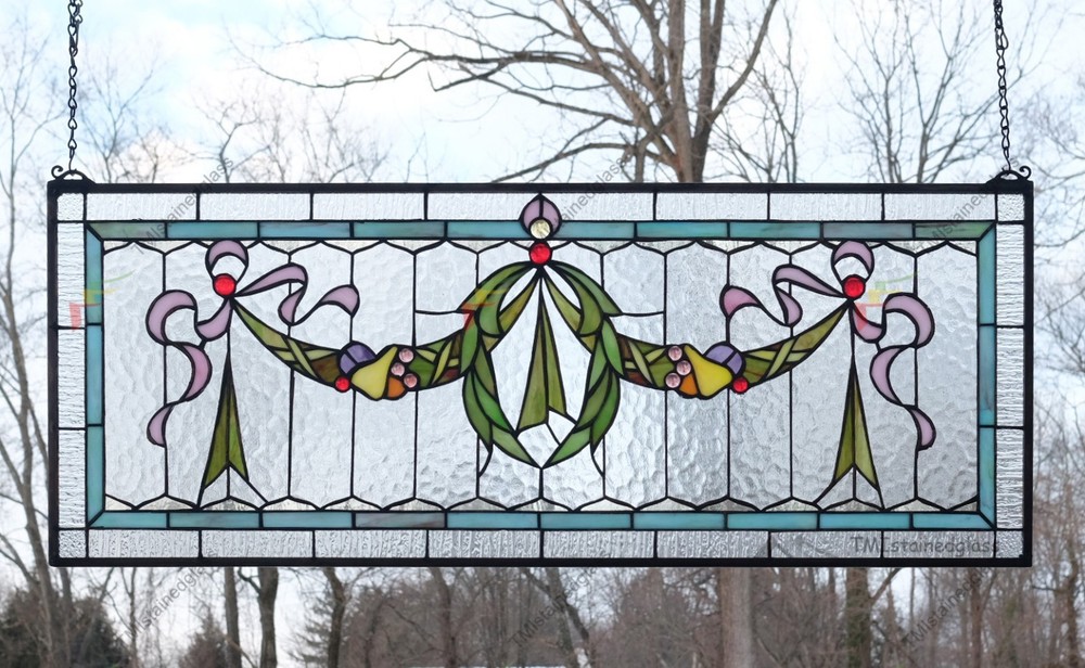 36" x 14" Handcrafted Stained Glass Panel Hanging Window Panel HF45