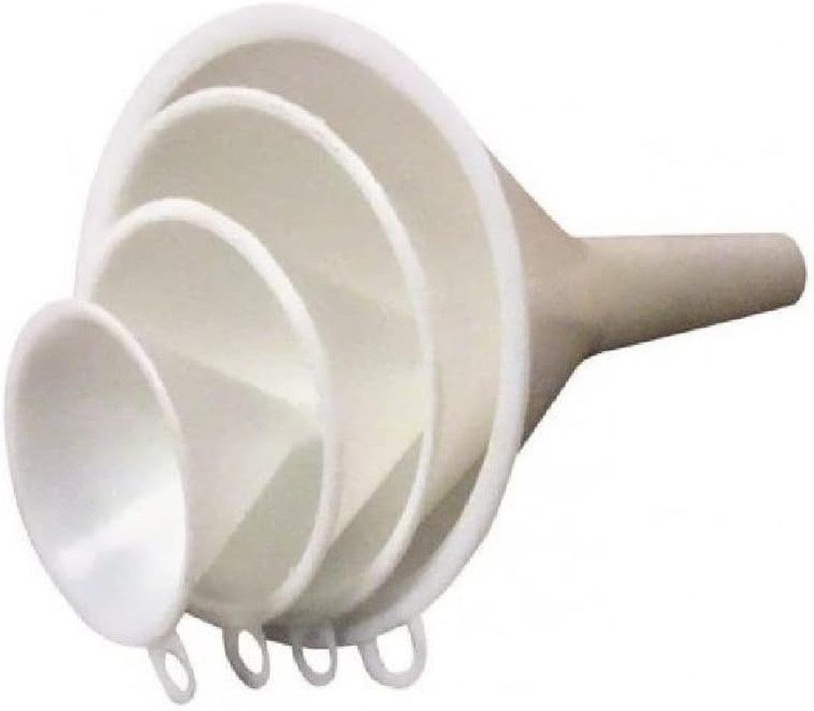 Set of 4 General Purpose Plastic Assorted Sizes Nested Funnel Set, White