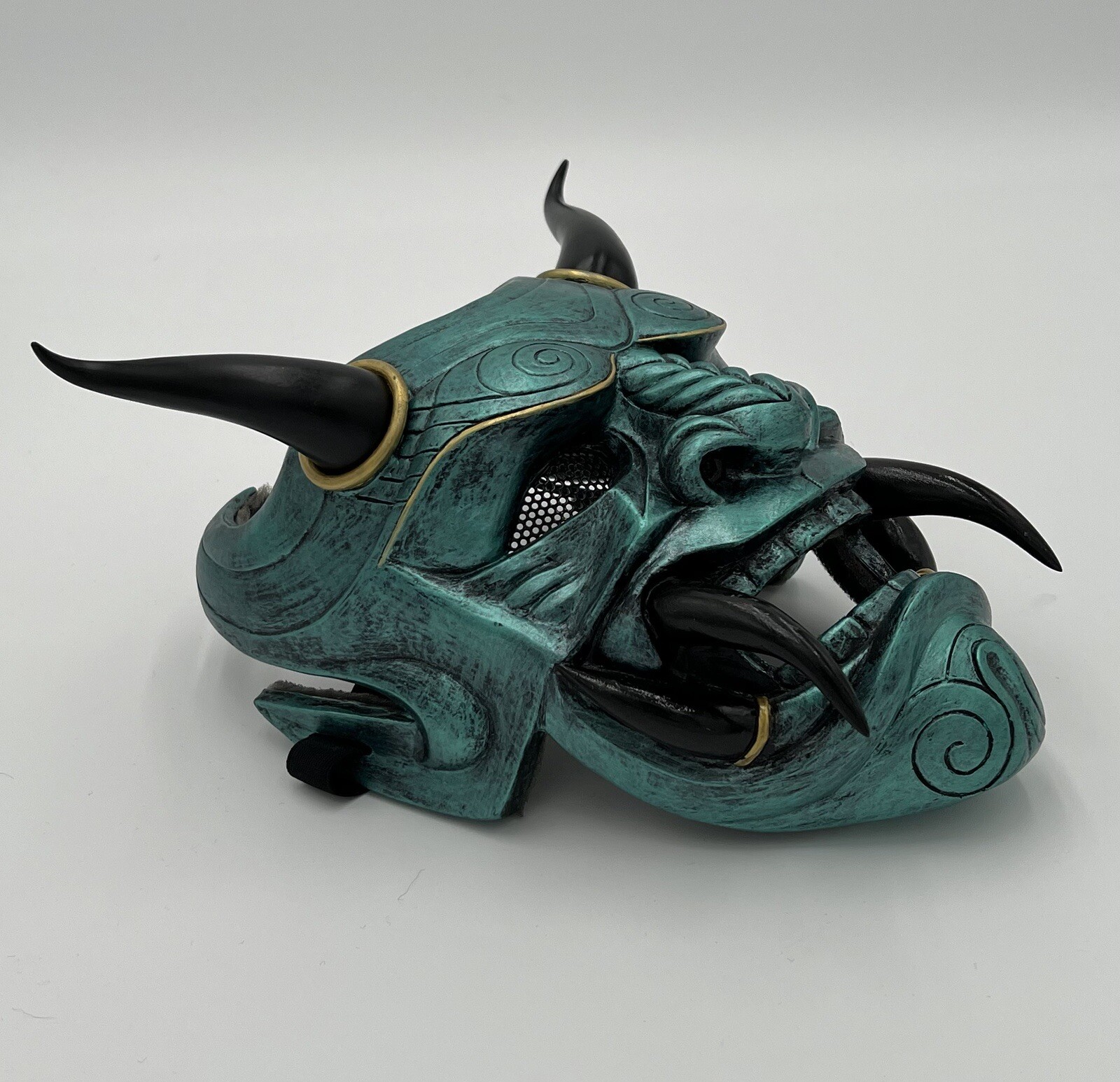 Demon Devil Oni Costume Mask Green Black Gold Samurai Assassin Style Cosplay