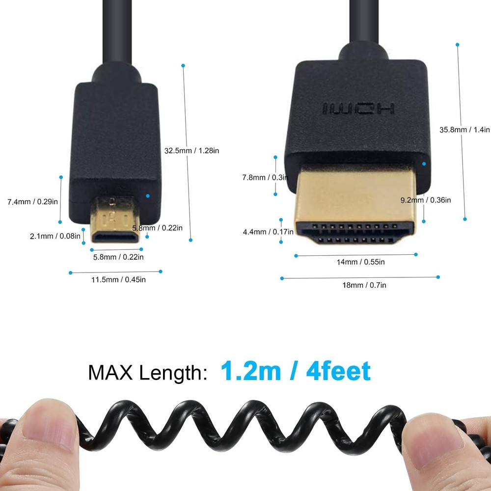 Micro HDMI to HDMI Coiled Adapter Cable