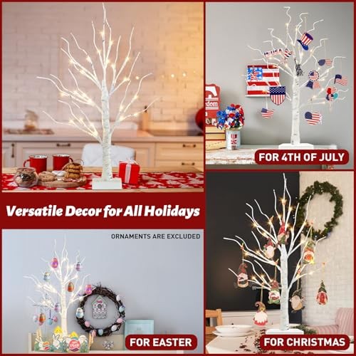 Artificial Tree for Easter Decorations, 2 FT with LED Lights, Warm Birch Tree