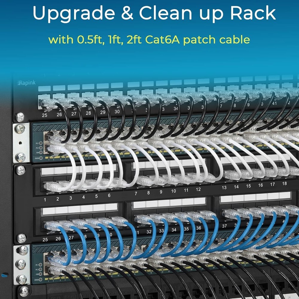 Rapink Patch Cables Cat6/ Cat6a 0.5ft (24 Pack) Slim, Cat6a Ethernet Patch Cable
