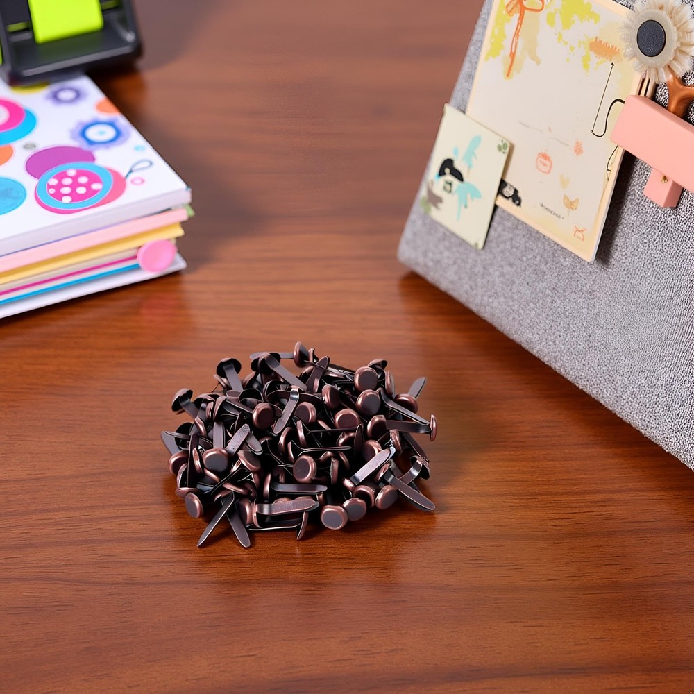 100 Pcs Copper Multicolor Mini Brad Fasteners Round Paper