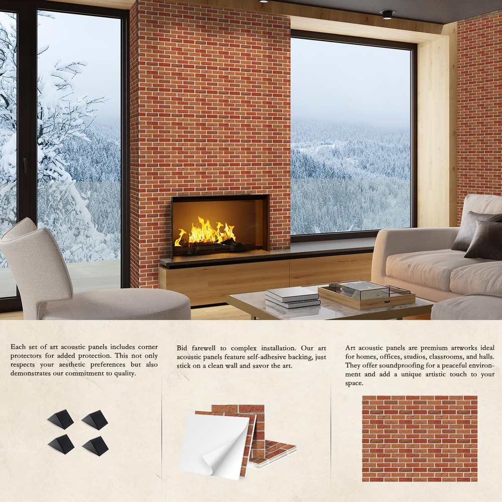 12Pack Acoustic Panels, Self-Adhesive 3D Brick Pattern Sound Proof Panels for...