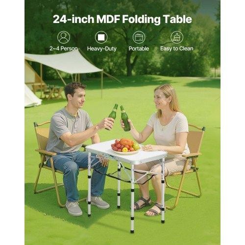 Folding Camping Table Adjustable Height Portable Side Tables Aluminum MDF